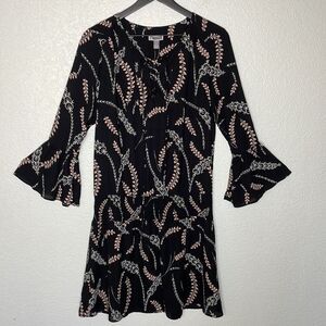 Chelsea28 Black Foral Drop Waist Bel Sleeve Dress Size M